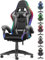 bigzzia Silla Gaming Ergonómica con Luces LED, Altura Regulable, Apoyo Lumbar y Reposacabezas, Respaldo Inclinable hasta 155°, Utilización RGB, Gris