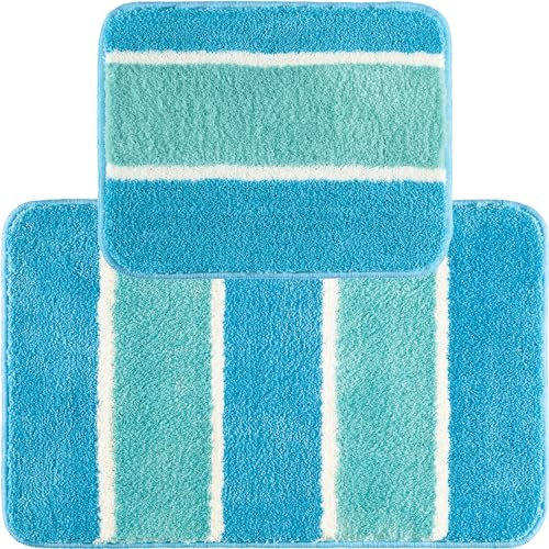 REDBEST Badematte + WC-Vorlage Set 2-TLG. blau Größe 50x80 cm + 40x50 cm