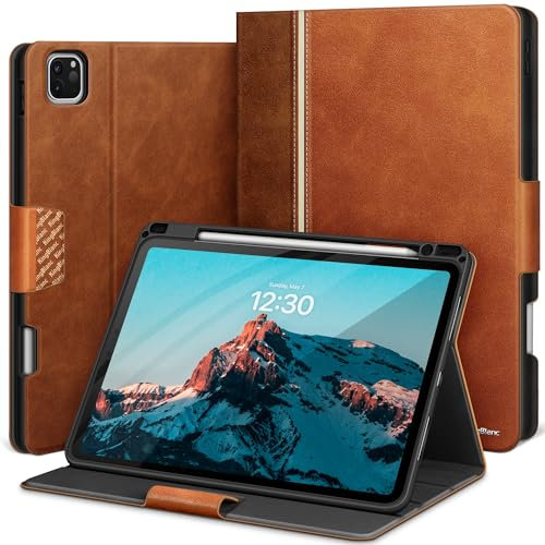 KingBlanc für iPad Pro 13 Zoll Hülle 2024 (M4) mit Stifthalter, Veganes Leder Schutzhülle, Auto Schlaf/Wach, Unterstützt Pencil Pro und Pencil (USB-C), Verstellbarer Ständer, Braun