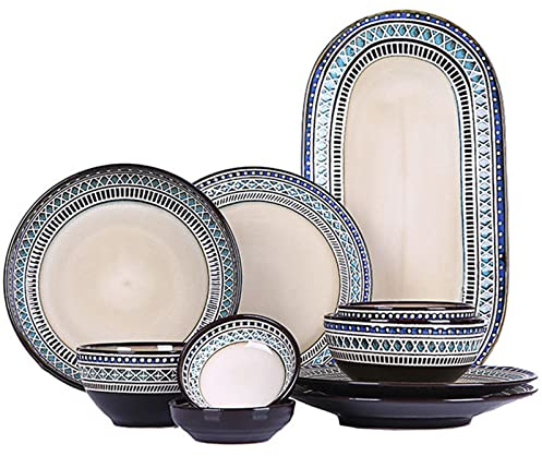 WLCBWYF Juego de Platos Cuadrados de Porcelana, vajilla de Porcelana de 35 Piezas, Juego de vajilla de Estilo Europeo con Platos y Cuencos, Juego de vajilla de cerámica para coci