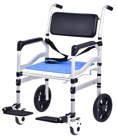 Duschstuhl mit Rädern für ältere und behinderte Menschen, multifunktionaler faltbarer Badhocker mit großem Rad für platzsparende Aufbewahrung