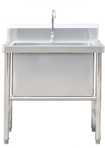 Yuezouikl Évier en Acier Inoxydable, Éviers Commerciaux Autoportant, Évier De Cuisine De 40CM De Profondeur, avec Mélangeur, Support Et Pieds Réglables,Lavabo Cuisine 1 Bacs,80 * 60 * 80CM