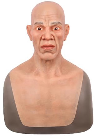 SoTUCR MäNner Silikon Kopf Maske Halloween Realistische Alte Mann Gesichtsmaske Voller Kopf Verkleidung füR Cosplay Crossdresser Transgender,Color 2,Cheeks Beard