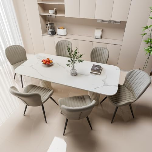 Hawthyhome Esszimmerstühle 6er Set, Küchenstuhl, Stuhl Esszimmer Wohnzimmer, ergonomischer Sessel, Armlehnstuhl, Polsterstuhl, Wasserdichtes Material,Metallbeine, Beige