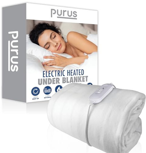 Purus Single Electric Blanket 193 x 91cm, Fully Fitted Soft Polyester Electric Blanket, Underblanket Mattress Cover, 3x Heat Settings, 1x Controller and Machine Washable White Heated Blanket