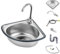 Lavello ad angolo acciaio inox,lavabo triangolare a parete,Lavello da cucina ad angolo a triangolo,Lavandino Cucina piccolo,Lavello Cucina angolare con rubinetto dell'acqua fredda(Deep 15cm)