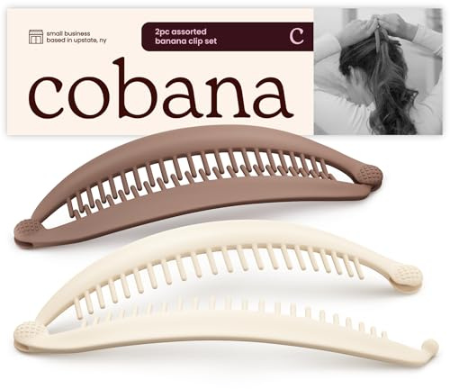 Cobana Banana Clip Hair Clips - Volumizing Hair Claw Clips & Hair Styling Accessories for Thick & Thin Hair - Large 6'' Set of 2 (Neutral)