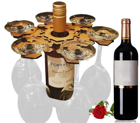 Estante para vino con soporte para copas,Estante para copas de vino de madera - Estante para copas de vino, organizador de vidrio para botellas de vino de madera, soporte para vino,Soporte para vino y