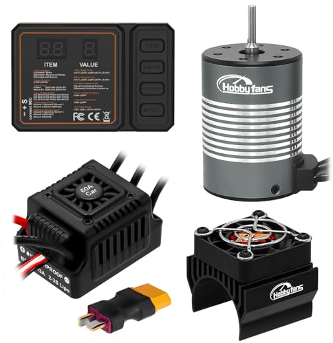 Hobby Fans Waterproof S3650 4300KV Brushless Motor 3.175mm Shaft with 60A Brushless ESC Electric Speed Controller Combo Set with Heatsink and Programming Card for 1/10 Remote Control Car Truck, Black