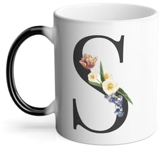 Thermoreagierende Tasse – S Sylvia Stephanie Sarah Sophie Buchstabe Alphabet Vorname Blumen – 325 ml