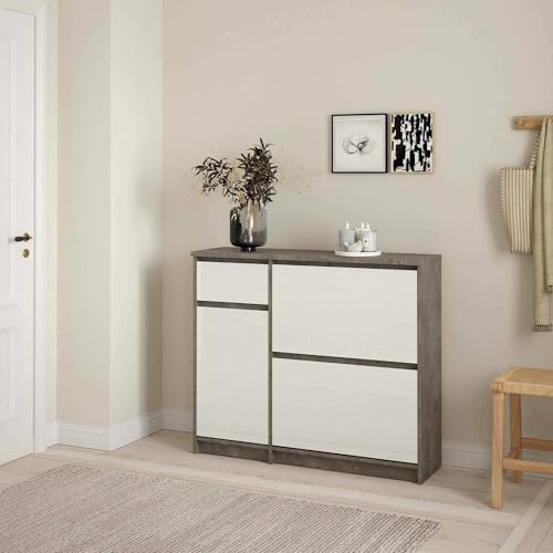 Dmora - Schuhschrank Maxime, Schuhregal, Mehrzweck-Eingangsgarderobe, Möbel für Schuhe, 109x32 h93 cm, Zement und Weiß