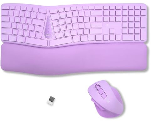X9 Purple Ergonomic Keyboard Mouse Wireless Combo - Type Comfortably Longer - 2.4G/Bluetooth Split Keyboard, Multi-Device, Soft Wrist Rest, Rechargeable, Silent Ergo Keys - Laptop, PC, Mac,iOS,Android