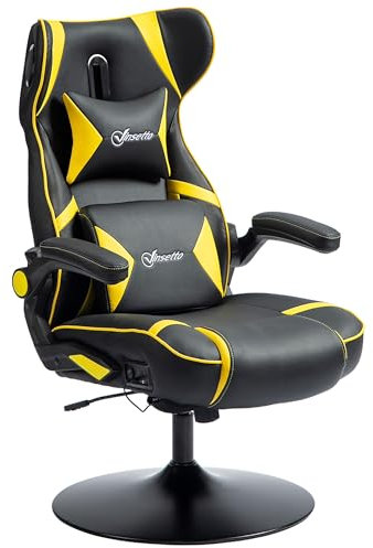 Vinsetto Gaming Stuhl ergonomischer Gamer Stuhl mit Kopfstütze und Lendenkissen höhenverstellbar Bürostuhl Gamingstuhl mit Wippfunktion Kunstleder Schwarz+Gelb