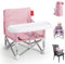 Portable 3-in-1 Baby Booster Seat – Cozy Floor Seat, Feeding Seat with Tray, Toddler Booster – Compact, Foldable, Safe with Child Safety Belt Carry Bag – Perfect for Travel & Family Time (Pink)