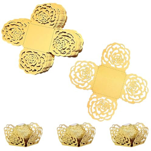 Schokolade Trüffel Wrappers Papier, 50 PCS Trüffel Fällen Mini Goldfolie Rose Muster süße Fälle für Weihnachten, Hochzeit, Geburtstag, Baby-Dusche-Party, Valentinstag (Gold)