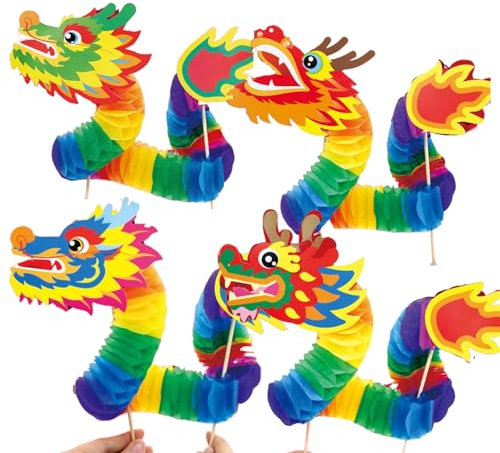 Eterspr 4 Stücke Chinesisches Neujahr Drachen Laterne Girlande, Packungen Chinesischer Drache, Drachengirlande Gefalteter, Chinesisches Neujahr Dekoration DIY Handwerk Geschenke