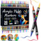 Dictien 72 Couleurs 36 Pièces Feutres Acrylique Coloriage Adulte, 1-5MM Feutre Peinture Acrylique, Séchage Rapide & Anti-Taches, Non Toxiques & Sans Odeur, Idéal pour Les Artistes Et Les Bricoleurs