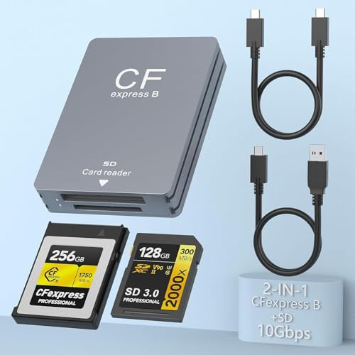 CFexpress Type B Card Reader – Portable Aluminum 433MB/s Thunderbolt/USB-C Memory Card Reader for Cameras – Compatible with XQD, SD Express, MacBook Pro/Air M1, Windows
