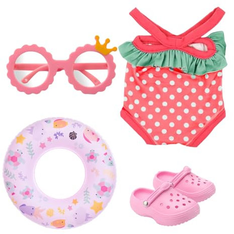 Maillots de Bain pour Poupées, 4 Pièces Vêtements de Bain pour Poupée, Tenue de Piscine de Poupées 43 cm, Set de Bain Baby Born avec Chaussures Cercle de Natation Lunettes de Soleil