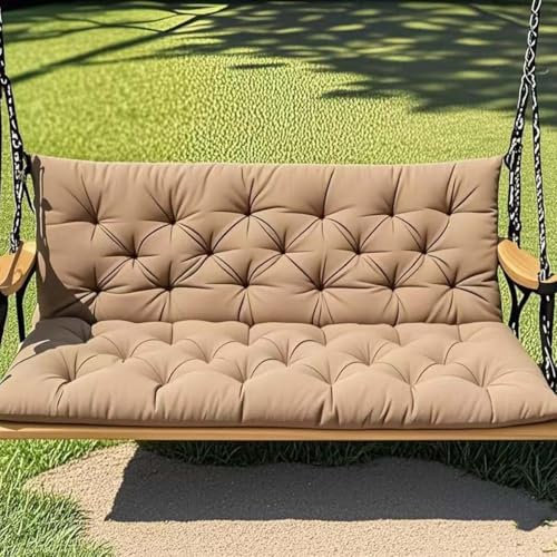 Large Bench Cushion for Outdoor Garden Patio, Waterproof Lounge Swing Pad with Backrest, Comfortable Seat Cushion, Non-slip Canopy Furniture 2 3 Seater Mat (150x100x10cm,Khaki)
