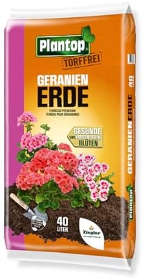 Plantop Geranienerde 40 Liter – Spezialerde für Geranien & Blühpflanzen – Torffreies Kultursubstrat Depotdünger & Kompost – Für Garten, Balkon & Kübelpflanzen – Nachhaltig & gebrauchsfertig 40 Liter