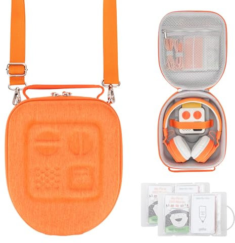 PROfezzion Travel Carrying Case for Yoto Mini & Headphone, Hard Shell Storage Bag EVA Premium with Dedicated AirTag Pocket, Handle, Shoulder Strap and Card Holders (Orange Large)