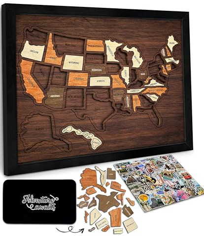 flinelife USA Holzpuzzle Reisekarte, 30,5 x 25,4 cm, mittlere Größe, Karte der Vereinigten Staaten, perfekt für Paare und Familien Geschenk