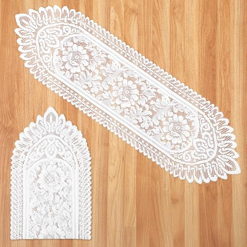 Shimmeroo 2Pcs White Lace Table Runner, Cotton Crochet Rectangular White Lace Table Runners Doilies Decoration Scarf, 44 X 13 Inches for Tablecloth