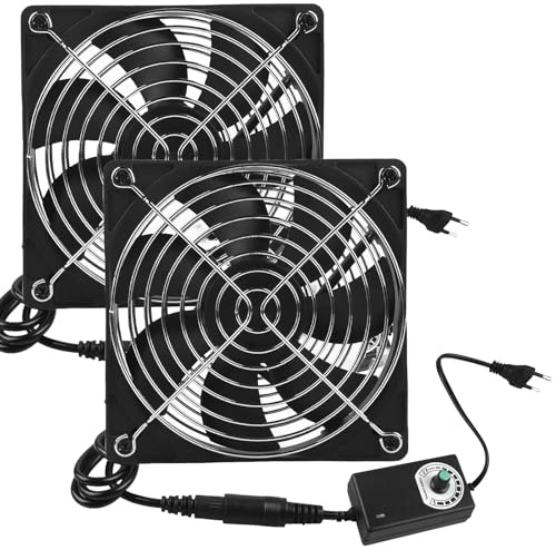 2 Pièces Ventilateur 120mm PC, Ventilateur de Boîtier avec Contrôle de Vitesse, Ultra Silencieux, 2750RPM Double Roulement à Billes, Compatible PC, Routeurs, Laptop, TV, Radio (AC 220V / DC 12V)