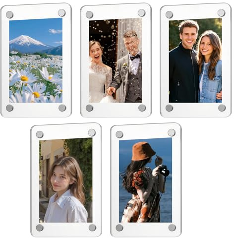 Acrylic Fridge Magnetic Frame Clear Double Sided Magnet Frame 5 Pack Mini Refrigerator Photo Transparent Picture Display 3.54 x 2.36 Inch