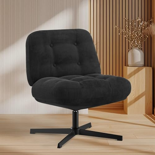 COLAMY Fauteuil de Salon pivotant à 360° - Fauteuil de Relaxation rembourré avec Pieds en métal - pour Chambre à Coucher et Bureau - Noir