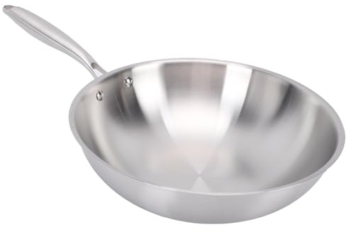 Depisuta Edelstahl-Wok-Pfanne, Antihaftbeschichtete Edelstahl-Wok-Pfanne, Chinesisches Kochgeschirr für Induktion, Elektrisches Halogen, Gas, Alle Herde, Chinesische Woks-Bratpfanne (32CM)