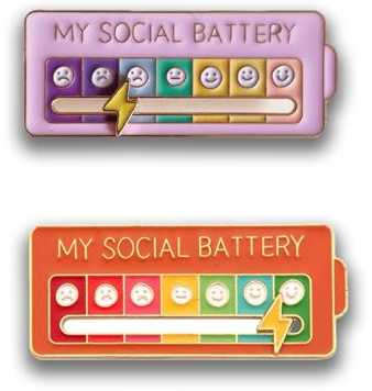 Taiyyi 2 Stück Social Battery Pin Lustige soziale Batterie-Pins für Selbstausdruck Modisches Accessoire Emaille-Pins für Rucksäcke Jacken und Hüte（A,B,C,D）