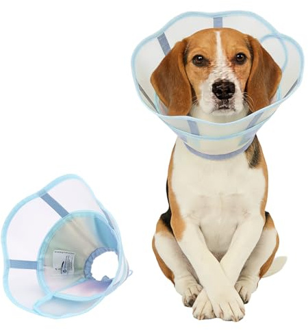 Soft Dog Cone Collar, wasserdicht und klappbarer Elizabethan-Kragen für Hunde nach der Operation, kein Leck Recovery E-Kragen, Bequeme Schutzkegelalternative für große Hunde (Blue, L)