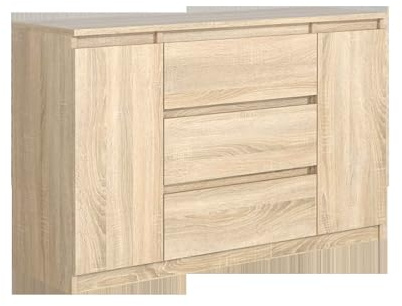 Masseno Kommode NUDO 120 cm Sideboard mit 3 Schubladen und 2 Türen für Wohnzimmer Schlafzimmer Modern 120x39x78,5 cm Sonoma Eiche/Sonoma Eiche