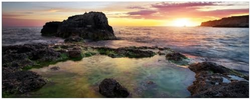 Wallario Küchenrückwand selbstklebend 115 x 50 cm, Motiv: Felsige Küste bei Sonnenuntergang | Spritzschutz abwischbar & pflegeleicht