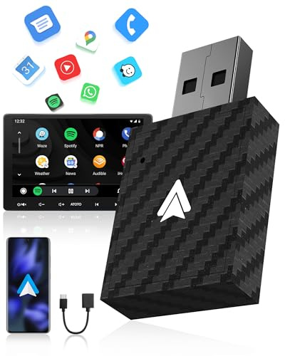 WityEye Adaptador Android Auto Inalámbrico, AA Inalambrico para Smartphone Android 11+, Bluetooth V5.3, Doble Núcleo WLAN a 5.8 GHz, Alta Velocidad y Estable