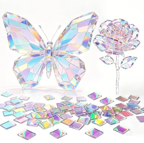 100 pietre per mosaico acrilico per il fai da te, 2 x 2 cm, set di mosaico quadrati, mini piastrelle olografiche per fai da te, vasi di fiori, cornici per foto, sottobicchieri