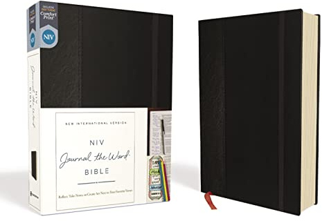 NIV, Journal the Word Bible (Perfect for Note-Taking), Hardcover, Black, Red Letter, Comfort Print: Reflect, Take Notes, or Create Art Next to Your Favorite Verses