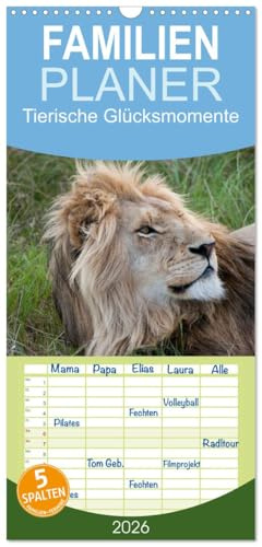 Familienplaner 2026 - Tierische Glücksmomente mit 5 Spalten (Wandkalender, 21 cm x 45 cm), CALVENDO: Jahreskalender mit Bildern von wildlebenden Tieren aus Südafrika. (CALVENDO Tiere)