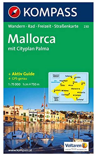 KOMPASS Wanderkarte Mallorca: Wander-, Rad-, Freizeit- und Straßenkarte mit Aktiv Guide und Stadtplan Palma de Mallorca 1:8500. GPS genau. 1:75000