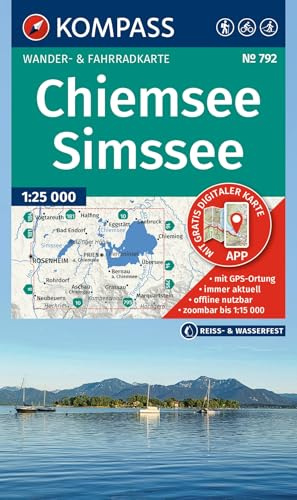 KOMPASS Wanderkarte 792 Chiemsee, Simssee 1:25.000: Wander- und Fahrradkarte in einem - inklusive Offline-Verwendung in der KOMPASS-App. Wander-& Radwege. Langlaufen.