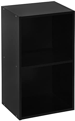 Vida Designs Oxford 2 Tier Cube Bookcase, Black Wooden Shelving Display Storage Unit Office Living Room Furniture