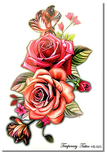 EROSPA® Tattoo-Bogen temporär - Aufkleber Blumen Motiv - Rosen - 14,5 x 21 cm