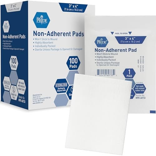MED PRIDE Sterile non-adherent pads | 100-pack | non-adhesive wundverband | stark saugende & non-stick, painless removal-schalter | einzeln verpackt für zusätzlichen schutz 3 '' x 4 ''