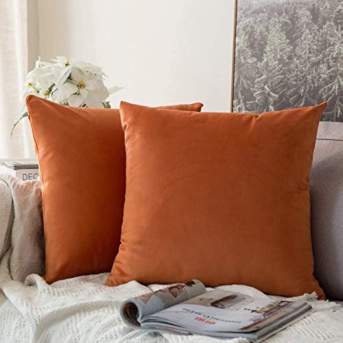 MIULEE Samt Kissenbezug Kissenhülle Kissenbezüge Sofakissen Dekorative Dekokissen Couchkissen Deko Bezug Überzug für Sofa Wohnzimmer Schlafzimmer 2er Set 26x26 Inch 65x65 cm Orange