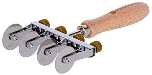 Schneiderolle für frische Nudeln | 4 glatte Klingen verstellbar | Durchmesser 36 mm aus Edelstahl und Griff aus Holz |Made in Italy