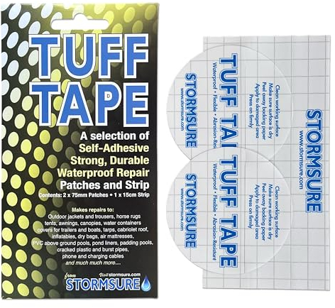 Tuff Tape Combo Pack - Tent Repair Tape with 15cm Strip and Two 75mm Round Patches - Waterproof, Flexible, Durable Repairs To Tents, Awnings, Groundsheets and More