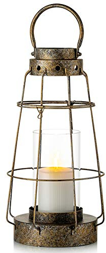 NUPTIO Dekorative Laterne Große Hängende Hurrikan Säule Kerzenhalter für Tischdisplay, Vintage Distressed Shabby Chic Kerzenlaterne mit Glas für Wohnkultur Hochzeitsfeier Terrasse Herzstück