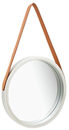 vidaXL Wandspiegel mit Riemen Vintage Retro Hängespiegel Dekospiegel Spiegel Badspiegel Rundspiegel Flurspiegel Garderobe 40cm Silbern